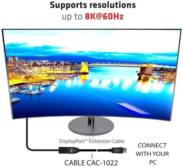 Alt view image 5 of 7 - Club 3D CAC-1022 DisplayPort 1.4 HBR3 8K60Hz or 4K144Hz Extension Cable M/F 2m /6.56 ft