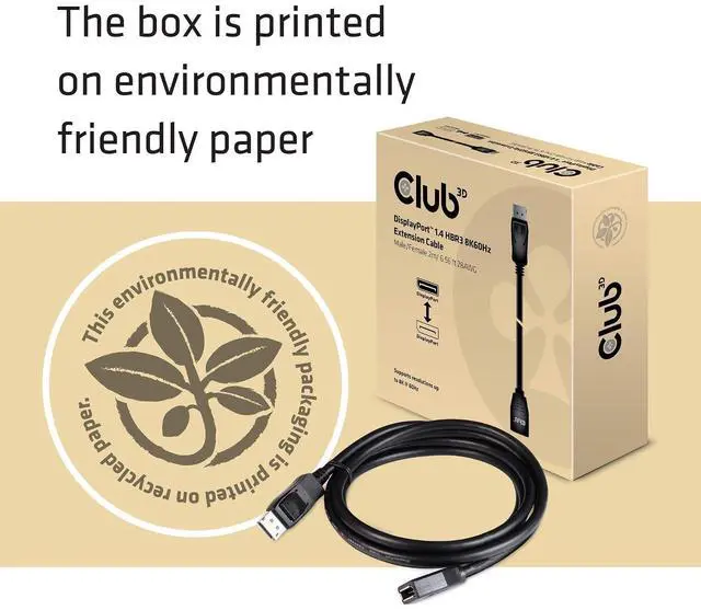 Alt view image 6 of 7 - Club 3D CAC-1022 DisplayPort 1.4 HBR3 8K60Hz or 4K144Hz Extension Cable M/F 2m /6.56 ft