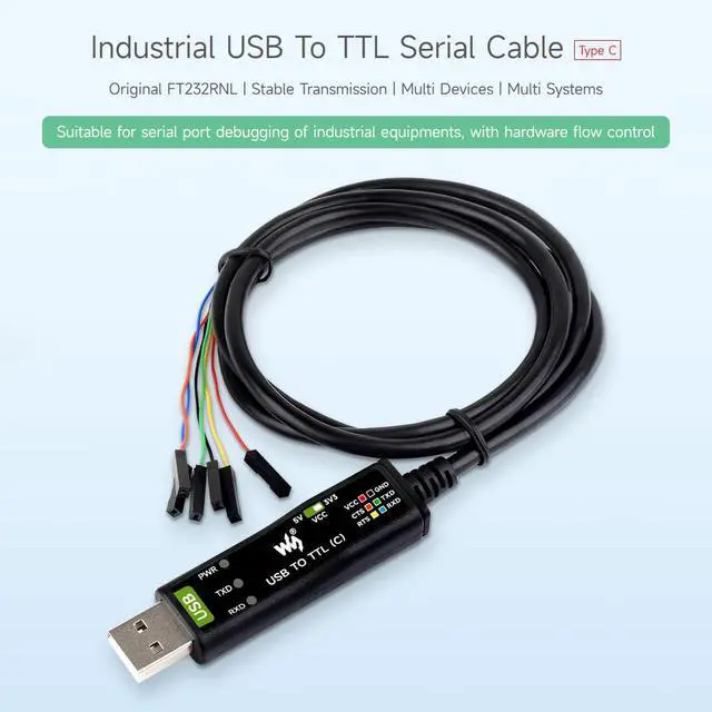 Alt view image 3 of 7 - waveshare 3PCS Industrial USB to TTL (C) 6pin Serial Cable, Original FT232RNL Chip, Multi Protection Circuits, Multi Systems Support, with Hardware Flow Control