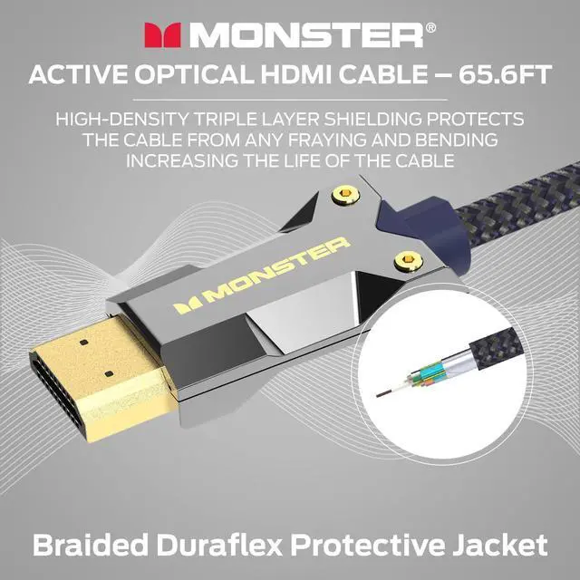 Alt view image 7 of 7 - Monster M-Series Active Optical Lightwave Cable Certified Premium HDMI 2.1-48 Gbps Cable with Aluminum Extrusion Connector, V-Grip, Duraflex Protective Jacket - Supports 8K @ 60HZ, 4K @ 120HZ, 65.6 FT