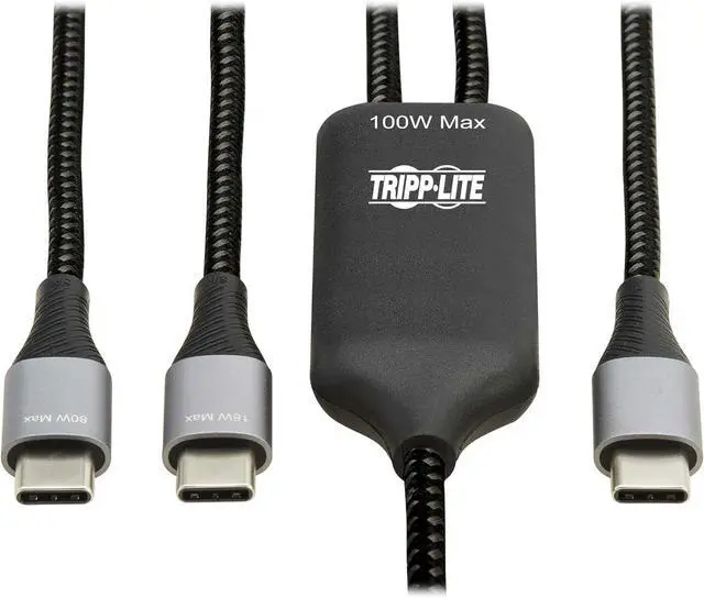 Main image of Tripp Lite Dual USB-C Multi-Charging Cable/Splitter, 6 Foot / 1.8 Meter Length, 100W PD Charging, 480 Mbps Data Transfer, Male-to-2x Male, 3-Year Warranty (U420P-2X6-100W)