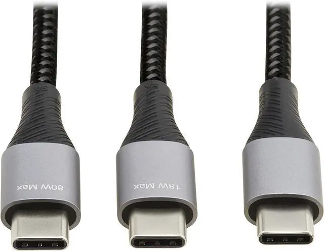 Alt view image 3 of 7 - Tripp Lite Dual USB-C Multi-Charging Cable/Splitter, 6 Foot / 1.8 Meter Length, 100W PD Charging, 480 Mbps Data Transfer, Male-to-2x Male, 3-Year Warranty (U420P-2X6-100W)