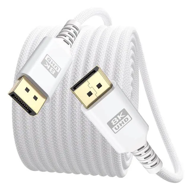 Main image of 8K White DisplayPort Cable 20FT, Display Port 1.4 Cable DP Cord (8K@60Hz, 5K@60Hz, 4K@144Hz, 2K@240Hz, HDR) for Gaming Monitor PC, Laptop, Graphics Card