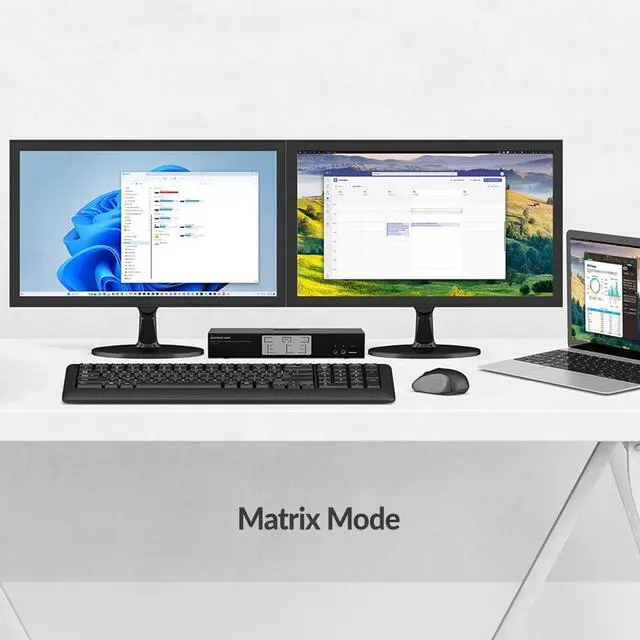 Alt view image 5 of 6 - IOGEAR KVMP 2-Port 4K Dual View DisplayPort Matrix GCMS1922 with Long Range 2.4 GHz Wireless Keyboard and Mouse Combo Bundle