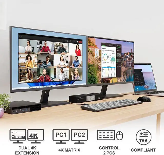 Alt view image 2 of 6 - IOGEAR KVMP 2-Port 4K Dual View DisplayPort Matrix GCMS1922 with Long Range 2.4 GHz Wireless Keyboard and Mouse Combo Bundle
