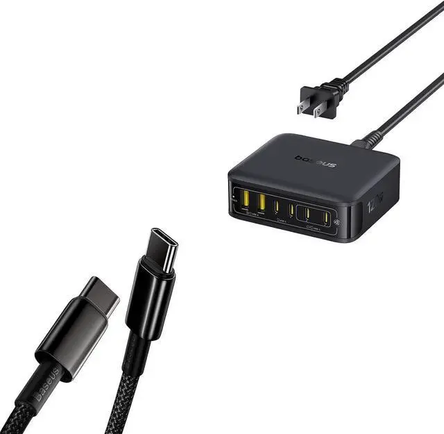 Main image of Baseus USB C Cable, 100W PD 5A QC 4.0 Fast Charging USBC to USBC Cable, Zinc Alloy Nylon Charger Cord Charging Station 120W, 6-in-1 USB-C PD Fast Charging Desktop Charger