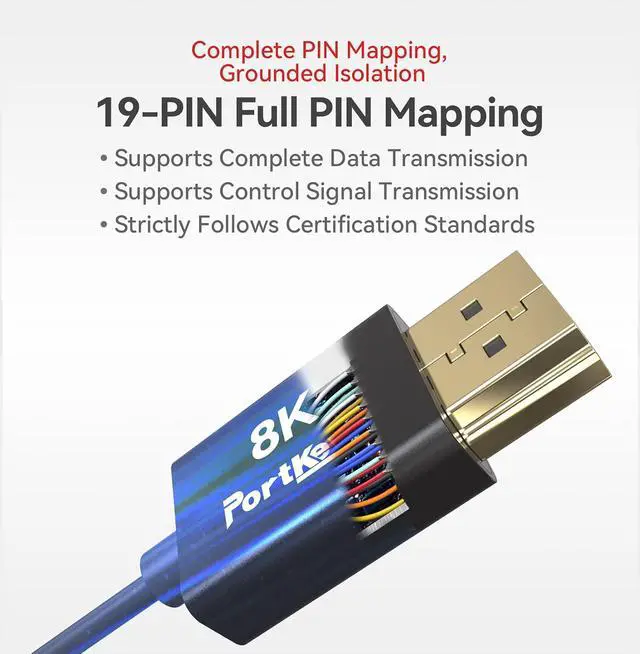 Alt view image 2 of 7 - Portkeys 8K HDMI Cable High-Speed HDMI Ultra Thin 10-Core Coaxial Cable, 2.4mm Diameter Cable 19-PIN Full PIN Mapping Support 8K60Hz 4K240Hz for Camera Monitor/PC/TV/Game(0.3M+1M)