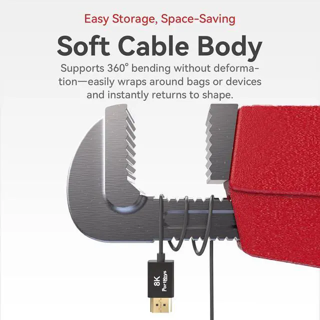 Alt view image 5 of 7 - Portkeys 8K HDMI Cable High-Speed HDMI Ultra Thin 10-Core Coaxial Cable, 2.4mm Diameter Cable 19-PIN Full PIN Mapping Support 8K60Hz 4K240Hz for Camera Monitor/PC/TV/Game(0.3M+1M)