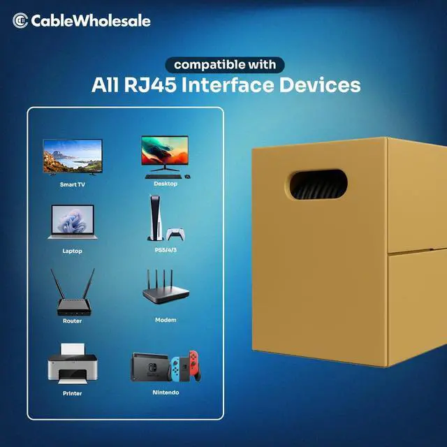 Alt view image 4 of 7 - CableWholesale 1000 Foot Bulk Cat6 Ethernet Cable, 23 AWG, ETL Listed, Inwall Rated (CM) 4 Pair Solid Copper, Unshielded Twisted Pair(UTP) with Pull Box, Black