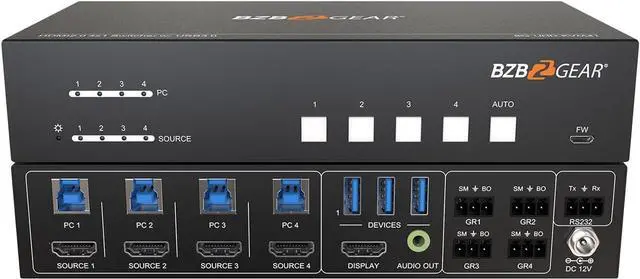 Main image of BZBGEAR 4-Port 4K UHD KVM and Conference Room Switcher with HDMI and USB 3.0 - BG-UHD-KVM41