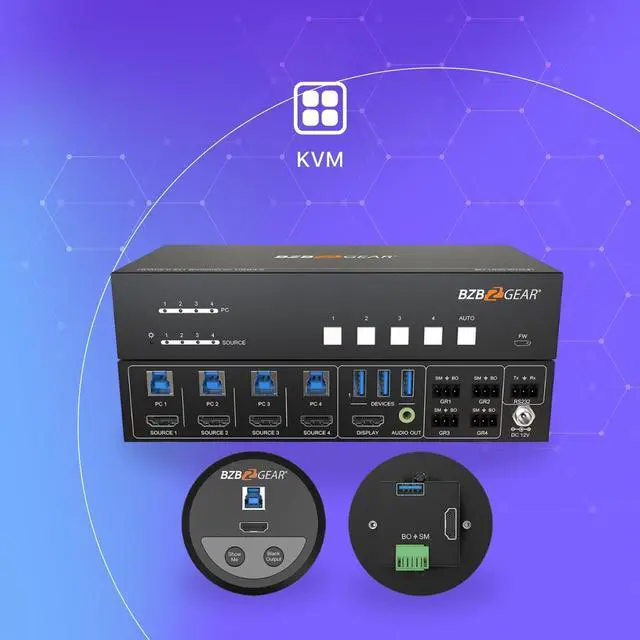 Alt view image 2 of 7 - BZBGEAR 4-Port 4K UHD KVM and Conference Room Switcher with HDMI and USB 3.0 - BG-UHD-KVM41