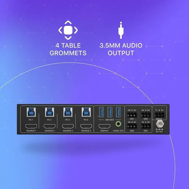 Alt view image 3 of 7 - BZBGEAR 4-Port 4K UHD KVM and Conference Room Switcher with HDMI and USB 3.0 - BG-UHD-KVM41