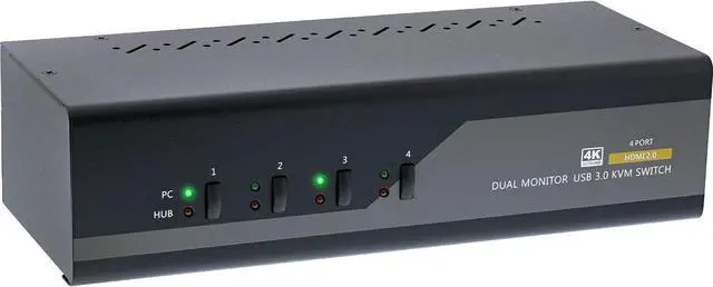 Main image of InLine 62654I KVM Desktop Switch, 4-Way, Dual Monitor, HDMI, 4K, USB 3.0, Audio