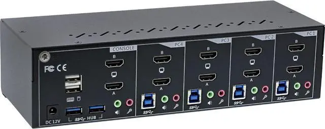 Alt view image 2 of 6 - InLine 62654I KVM Desktop Switch, 4-Way, Dual Monitor, HDMI, 4K, USB 3.0, Audio