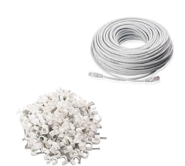 Main image of Cable Matters Snagless Long Cat6 Ethernet Cable (Cat6 Cable, Cat 6 Cable) in White 150 ft & Nail-in Cable Clips Cord Organizer