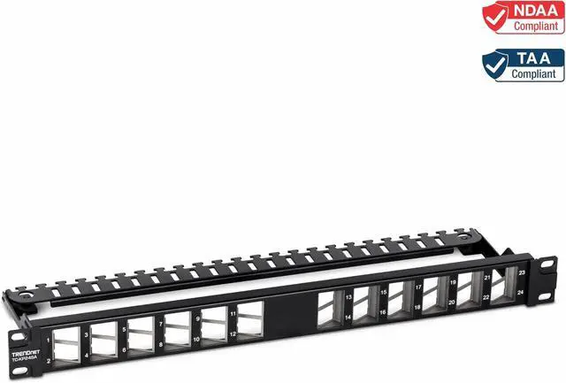 Alt view image 6 of 7 - TRENDnet 24-Port Blank Angled Keystone Shielded 1U Patch Panel, TC-KP24SA, STP, Cat6A, Cat5, Cat5e, Cat6, 19 Rackmount Design, Black