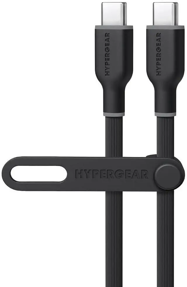 Main image of HyperGear USB-C to USB-C Charging Cable, Super-Soft & Bendy, 10X Stronger, Tear-Resistant, Silicone Cable Strap, Power Delivery for Fast Charging, Universal Compatibility Durable Type-C Cable, Black