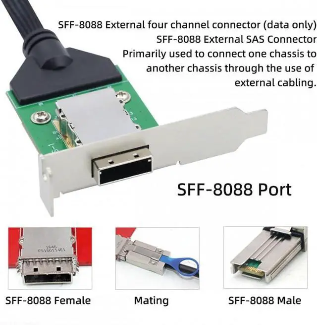 Alt view image 5 of 7 - CY External Mini SAS SFF-8088 Male to SFF-8088 Female Extension Cable PCBA with Low Profile Bracket