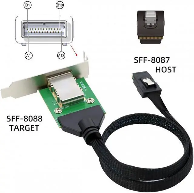 Alt view image 7 of 7 - CY External Mini SAS SFF-8088 Male to SFF-8088 Female Extension Cable PCBA with Low Profile Bracket