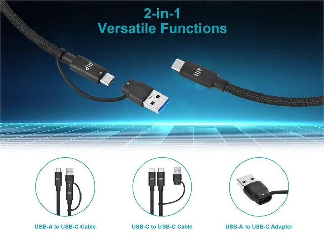 Alt view image 3 of 6 - Monoprice USB4 20Gbps 2-in-1 Cable - 240W EPR 4K60Hz Braided Ultra High-Speed USB-IF Certified 3ft Black - 2 Pack