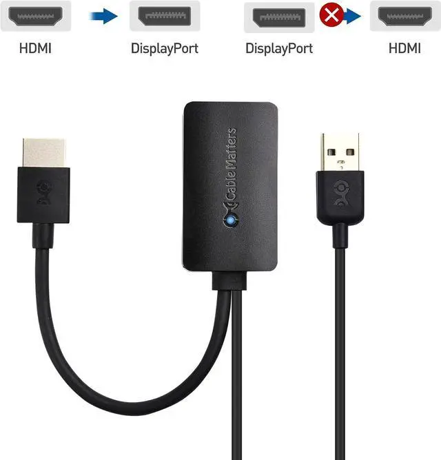 Alt view image 3 of 7 - Cable Matters HDMI to DisplayPort Adapter with 4K Video Resolution Support & DisplayPort Cable (DP to DP Cable) 6 Feet