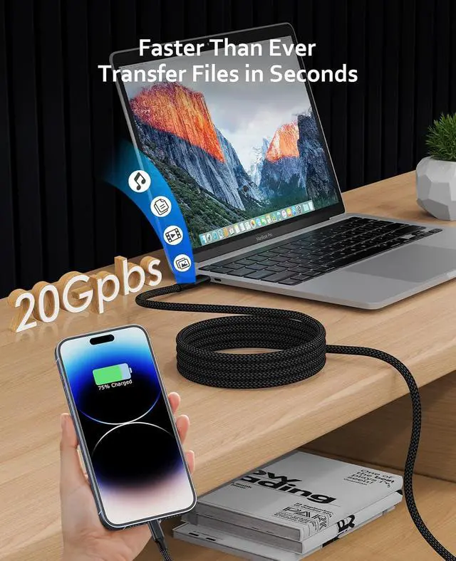 Alt view image 5 of 7 - USB 4 Cable 240W, 3.3ft USB C Cable,Support Display 8K@60HZ, 4K@144HZ, 20Gpbs Data Tranfer, USB C to USB C Cable for iPhone 15Pro/15ProMax,for Mac_Books, USB C Hub Docking Station