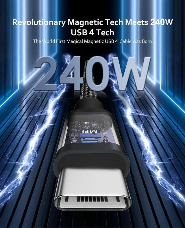 Alt view image 2 of 7 - USB 4 Cable 240W, 3.3ft USB C Cable,Support Display 8K@60HZ, 4K@144HZ, 20Gpbs Data Tranfer, USB C to USB C Cable for iPhone 15Pro/15ProMax,for Mac_Books, USB C Hub Docking Station