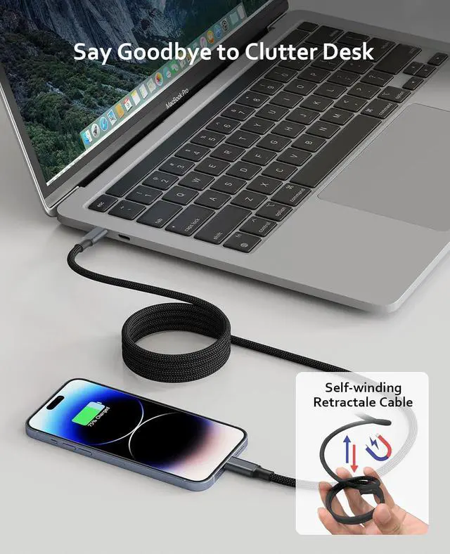 Alt view image 4 of 7 - USB 4 Cable 240W, 3.3ft USB C Cable,Support Display 8K@60HZ, 4K@144HZ, 20Gpbs Data Tranfer, USB C to USB C Cable for iPhone 15Pro/15ProMax,for Mac_Books, USB C Hub Docking Station