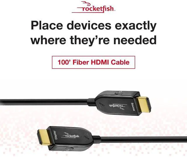 Alt view image 2 of 7 - Rocketfish 100' 4K UltraHD/HDR in-Wall Rated Active Fiber Optical HDMI Cable - Fiber Optic Cable with HDR Support - Premium-Speed HDMI Cable for Television & Home Entertainment Systems - Black