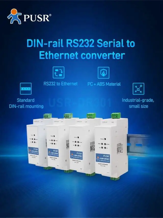 Alt view image 2 of 5 - Industrial DIN Rail RS232 to Ethernet Converter Modbus RTU to Modbus TCP USR-DR301