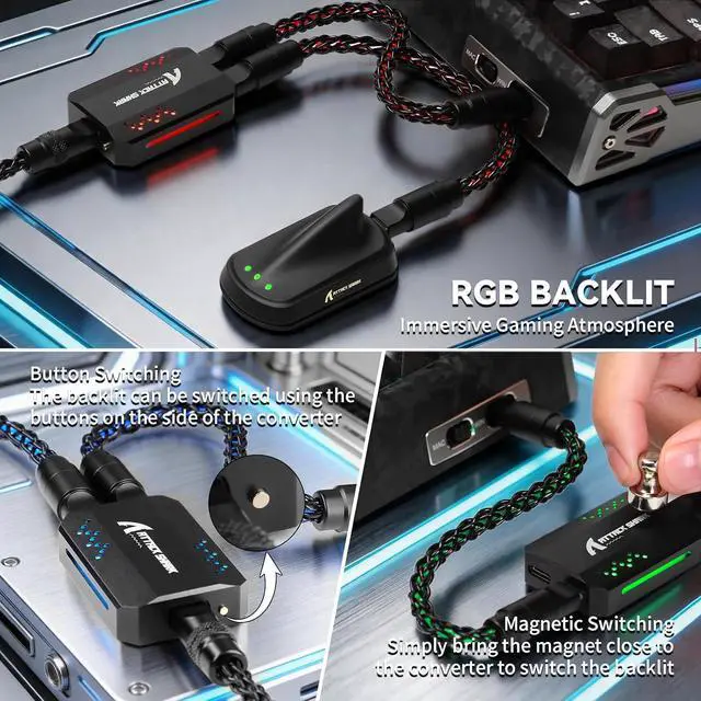 Alt view image 4 of 7 - ATTACK SHARK C07 PRO Single Crystal Copper Custom Braided USB-A to Dual Type-C Cable with Adjustable RGB Light,1-to-2 Mini Hub,CNC Anodized Aluminum Plug for 8KHz X68 R68 Keyboard R11 R5 Mouse(Black)