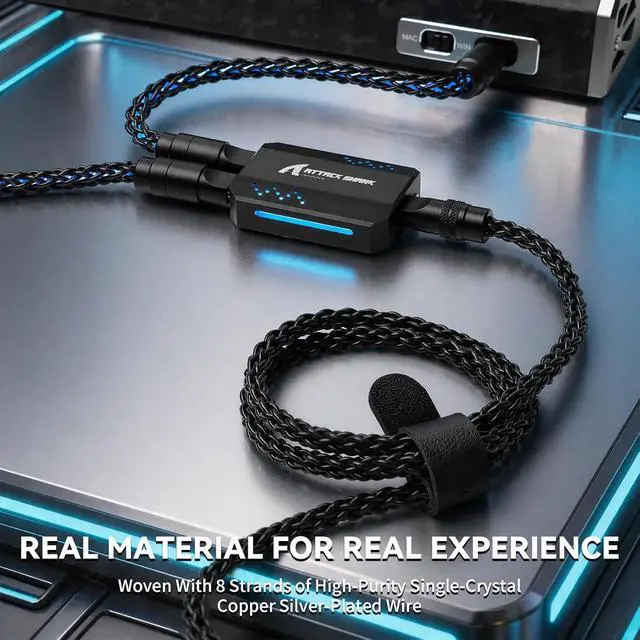 Alt view image 6 of 7 - ATTACK SHARK C07 PRO Single Crystal Copper Custom Braided USB-A to Dual Type-C Cable with Adjustable RGB Light,1-to-2 Mini Hub,CNC Anodized Aluminum Plug for 8KHz X68 R68 Keyboard R11 R5 Mouse(Black)