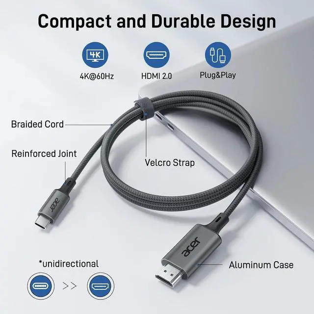 Alt view image 4 of 7 - acer USB C to HDMI Cable Bundle with Laptop Docking Station Stand