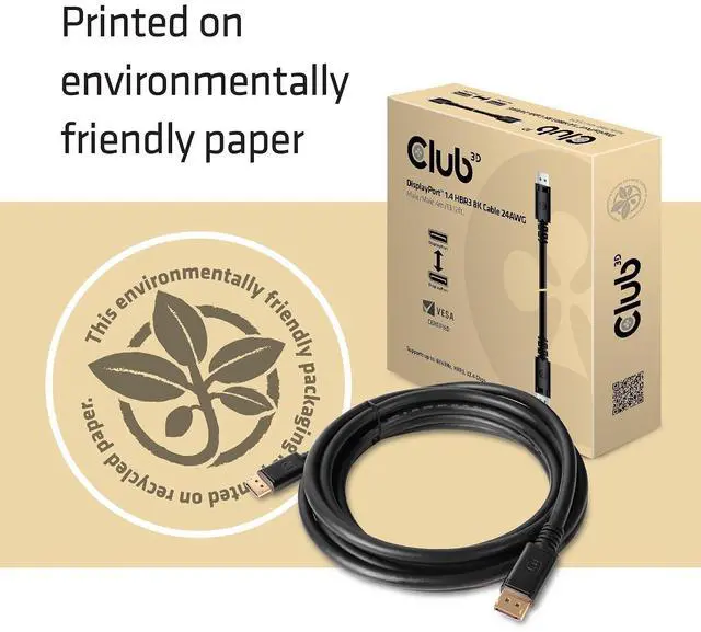 Alt view image 4 of 7 - Club3D CAC-1069B VESA Certified DisplayPort to DisplayPort 1.4/Hbr3 M/M Cable DP 1.4 8K 60Hz 4m- 13,12ft