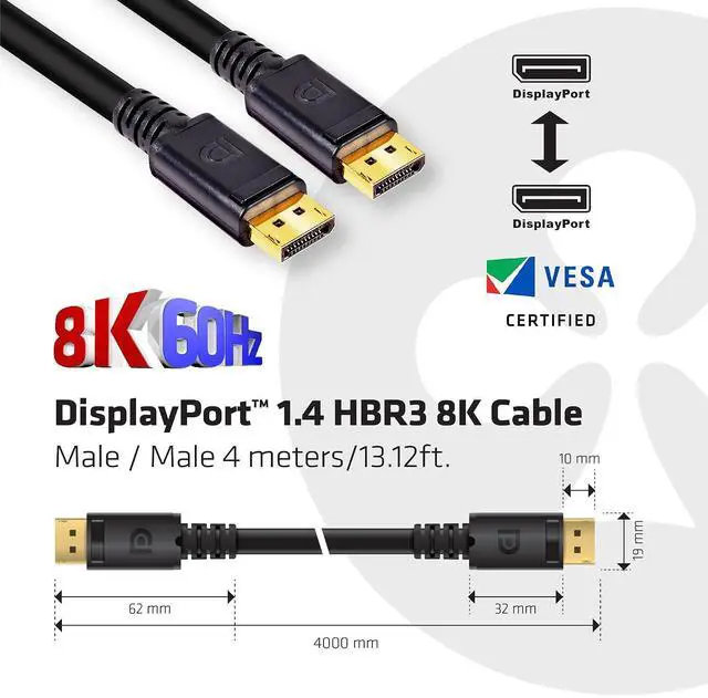 Alt view image 2 of 7 - Club3D CAC-1069B VESA Certified DisplayPort to DisplayPort 1.4/Hbr3 M/M Cable DP 1.4 8K 60Hz 4m- 13,12ft