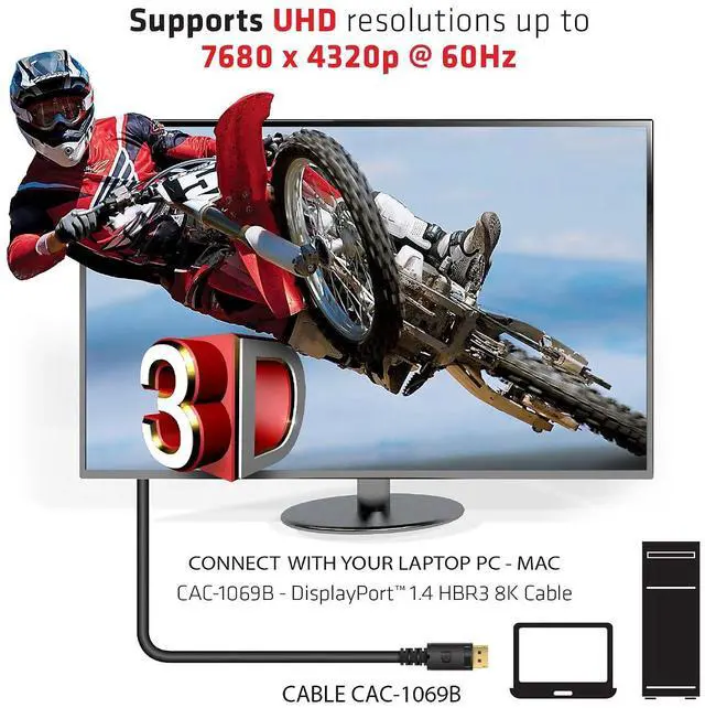 Alt view image 5 of 7 - Club3D CAC-1069B VESA Certified DisplayPort to DisplayPort 1.4/Hbr3 M/M Cable DP 1.4 8K 60Hz 4m- 13,12ft