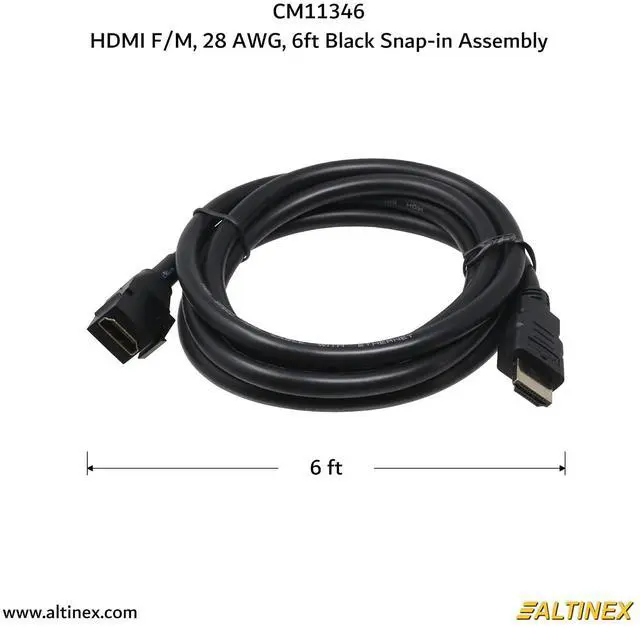 Alt view image 2 of 4 - ALTINEX HDMI F/M, 28 AWG, 6FT Black SNAP-in Assembly