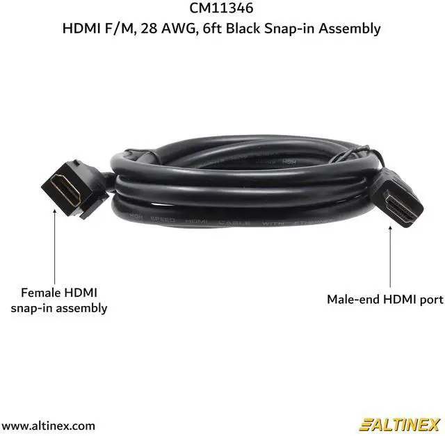 Alt view image 3 of 4 - ALTINEX HDMI F/M, 28 AWG, 6FT Black SNAP-in Assembly