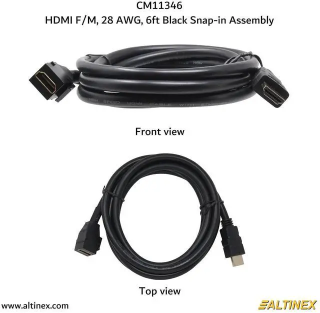 Alt view image 4 of 4 - ALTINEX HDMI F/M, 28 AWG, 6FT Black SNAP-in Assembly