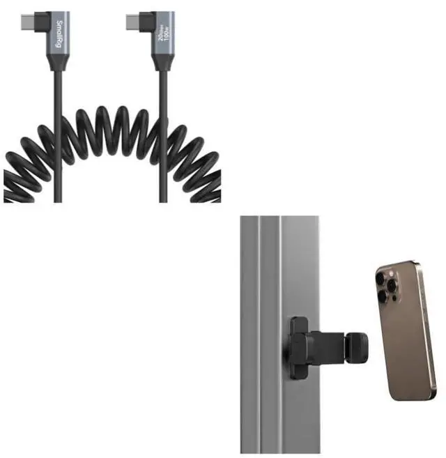 Main image of SMALLRIG Bundle USB C to USB C Coiled Data Cable (Angled to Angled) 4793 Magnetic Phone Holder for Gym 5582