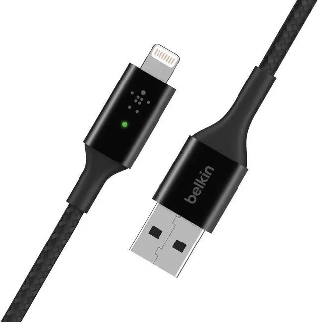 Alt view image 2 of 5 - Belkin Smart LED Charging Cable USB to Lightning 4ft/1.2m (See Your Charging Status at a Glance) for iPhone, AirPods and iPad, MFi-Certified, Black, CAA007bt