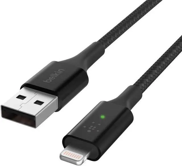 Alt view image 3 of 5 - Belkin Smart LED Charging Cable USB to Lightning 4ft/1.2m (See Your Charging Status at a Glance) for iPhone, AirPods and iPad, MFi-Certified, Black, CAA007bt
