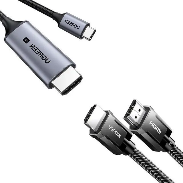 Main image of UGREEN USB C to HDMI 2.1 Cable 8K@60Hz 4K@240Hz 6.6FT Thunderbolt 4/3 Type C to HDMI Bundle with 8K HDMI 2.1 Cable Certified 6.6FT, 10K Ultra High Speed HDMI Cord