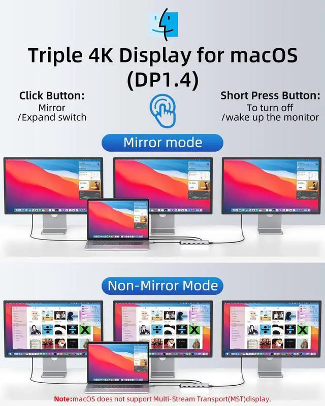 Alt view image 4 of 7 - 13 in 1 USB C Docking Station - Dual Monitor, Triple Display, 8 USB C/A Ports, Ethernet, Audio - LIONWEI USB C Hub for MacBook,Dell,HP,Lenovo,Surface