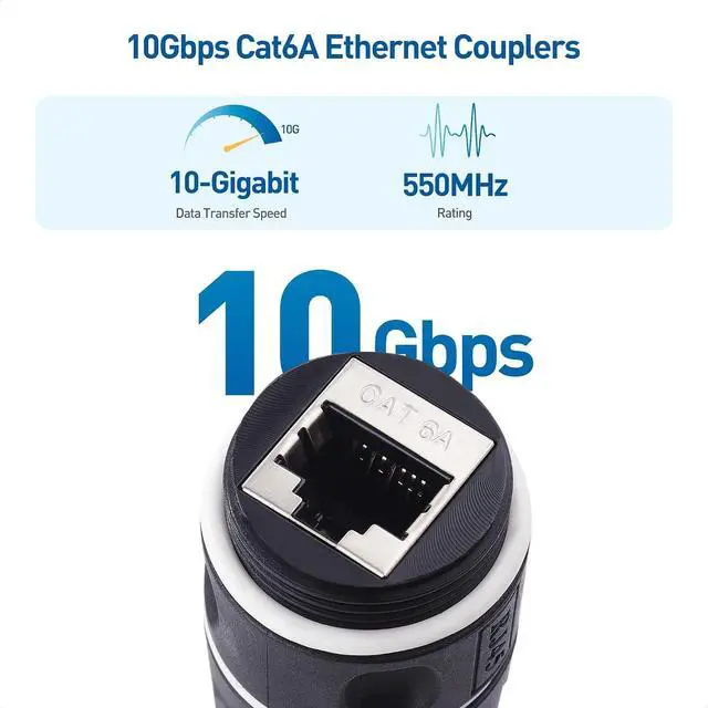 Alt view image 3 of 7 - Cable Matters 3-Pack 10Gbps Cat6A Shielded IP68 Waterproof RJ45 Coupler in Black & 1-Pck 10Gbps 24 AWG 100ft Cat 6A / Cat 6 Outdoor Ethernet Cable with Bare Copper & 550 MHz Bandwidth