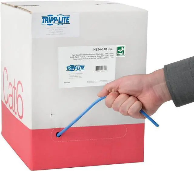 Alt view image 2 of 5 - TRIPP LITE Cat6 Bulk Solid-Core Cable, Plenum-Rated PVC (CMP), Gigabit, Blue, 1000' (N224-01K-BL)