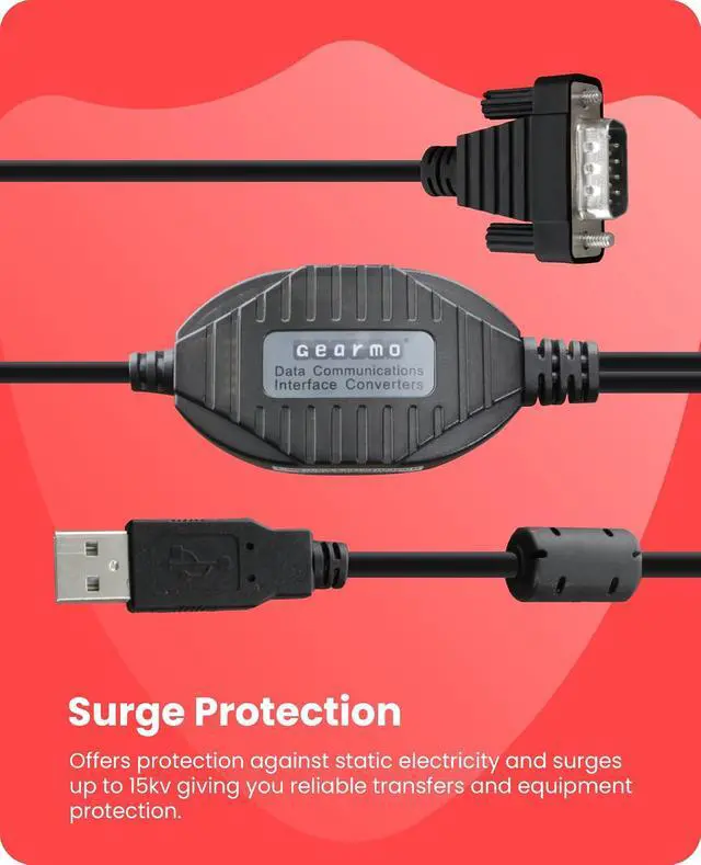 Alt view image 3 of 6 - Gearmo 2 Port RS-232 Serial to USB Adapter Cable, FTDI Chipset, 5ft Length, ESD Protection, Windows/macOS/Linux Compatible