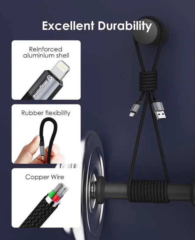 Alt view image 3 of 4 - Magnetic USB C to USB C Cable with USB A to Lightning Cable Fast Charging and Coiled for Car Home School