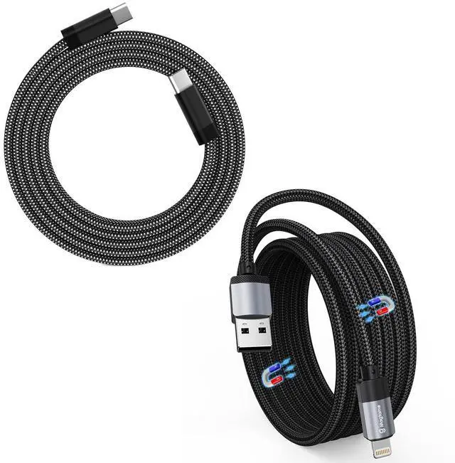 Main image of Magnetic USB C to USB C Cable with USB A to Lightning Cable Fast Charging and Coiled for Car Home School