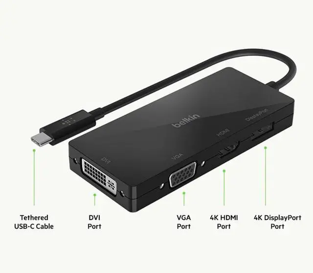 Alt view image 4 of 7 - Belkin Adpt,Usbc-Hdmi,Vga,Dvi,Dsplypt,Blk